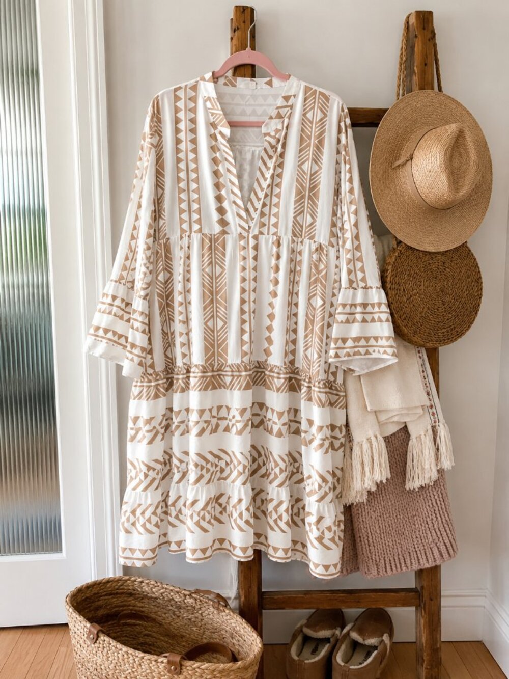 Silk & Salt Geometric Print Mini Dress Cream & Beige Women's XXL NWT